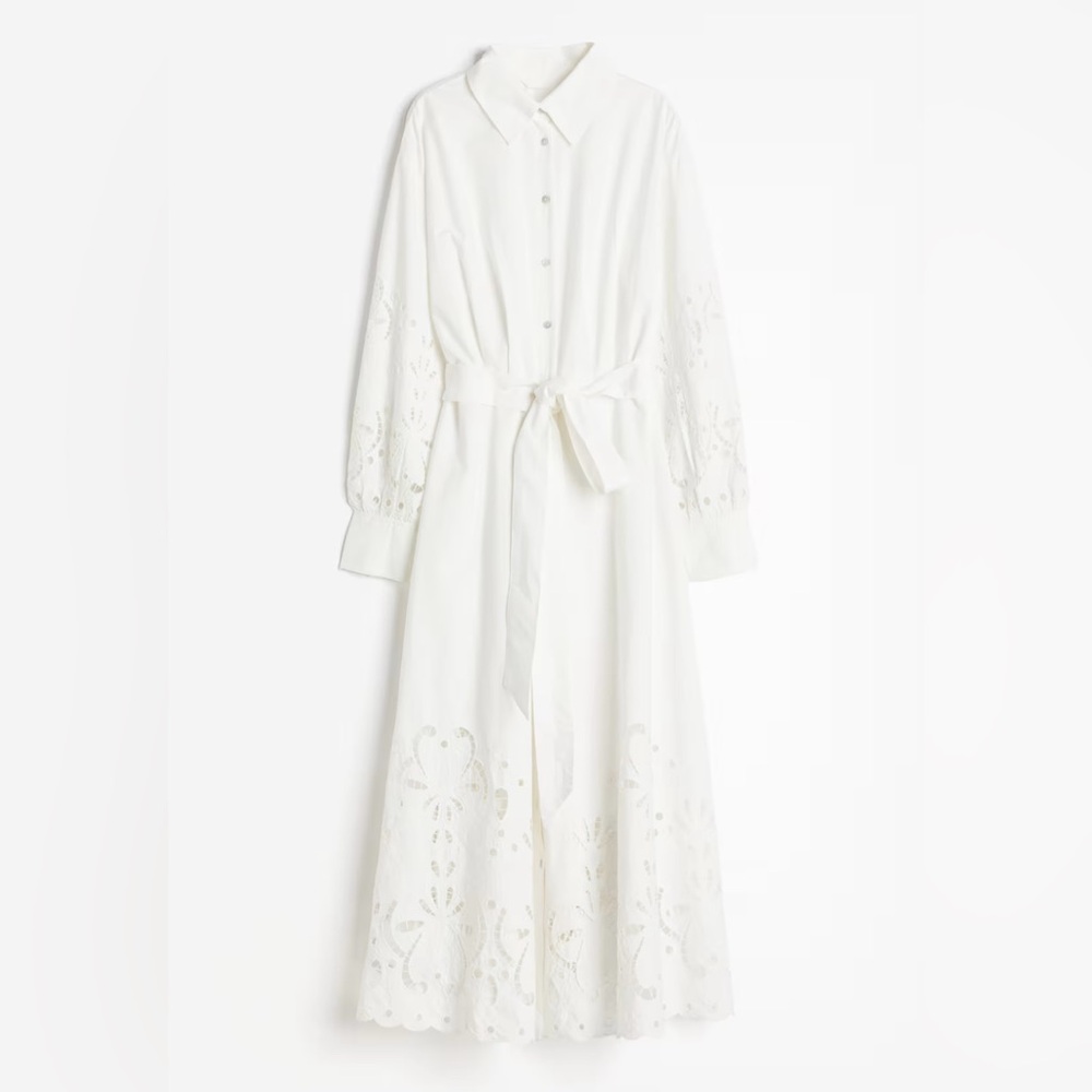 NWOT SOLD OUT WHITE COTTON SHIRT DRESS WITH EYELET EMBROIDERY size L